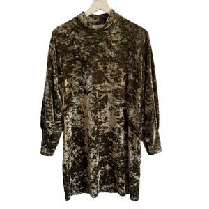 Bimba Y Lola Green Velvet Long Sleeve Mini Dress, Size S